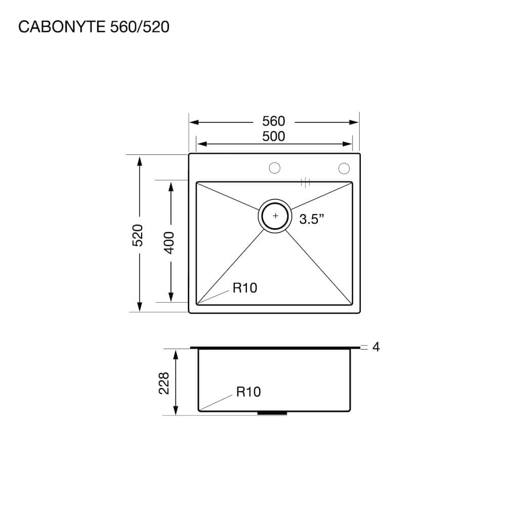 ซิงค์ล้างจานสแตนเลสสีดำ 1 หลุม ซิงค์ผิวพิเศษ EVE CARBONYTE 560/520 ขนาด 56 ซม. สีดำ_5